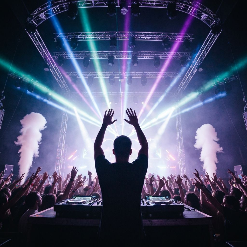 DJ Panda live performance breakbeat Dutch di festival musik Indonesia dengan crowd Pandagank penuh euforia